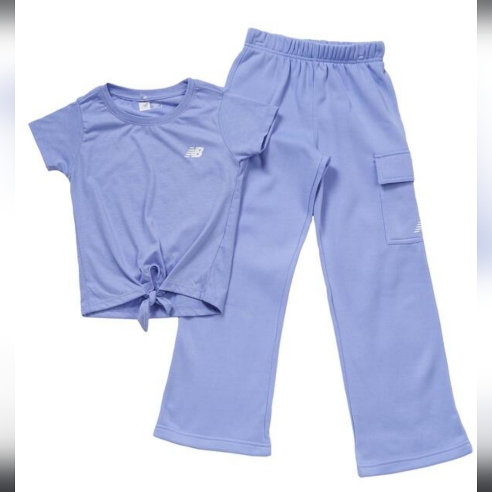 New Balance Girls Blue Cargo Jogger and Tshirt Set, Size M, 10/12